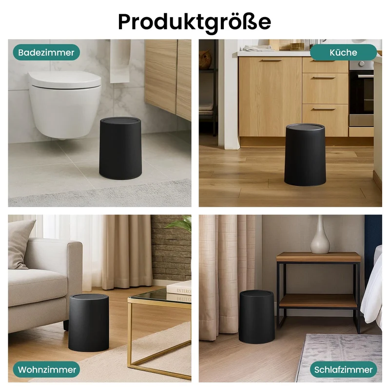 Mülleimer Büro 12 L Papierkorb mit Schwingdeckel Tischmülleimer Kosmetikeimer Schwarz Kosmetikeimer für Bad Gäste WC Praktischer mit Unsichtbarem Müllbeutel Vielseitig für Badezimmer Küche