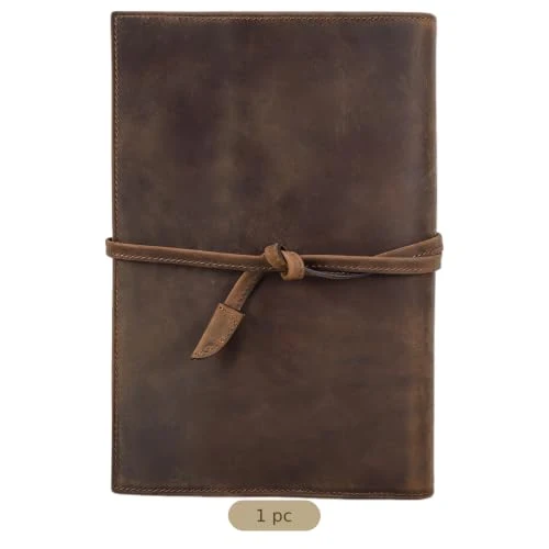 Leder-Notizbuchhülle A5, 9,06 x 6,46 Zoll, Echtleder-Journalhülle für Männer und Frauen, Retro-Nachfüllhülle mit Multi-Taschen-Organizer für Business, Büro, Reisen, kaffeebraun