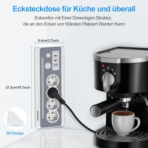 Steckdosenleiste mit 2 USB-C, 4-Fach Flachstecker Ecksteckdose mit LED