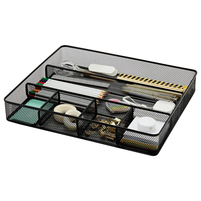 Annova Schreibtisch Schublade Organizer，Aufbewahrung Tray - Metallgeflecht mit Unterteilungen für Stifte, Schreibtischzubehör, Bad, Küche, Make-up und Bürobedarf (groß, Schwarz)