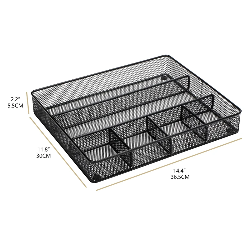 Annova Schreibtisch Schublade Organizer，Aufbewahrung Tray - Metallgeflecht mit Unterteilungen für Stifte, Schreibtischzubehör, Bad, Küche, Make-up und Bürobedarf (groß, Schwarz)