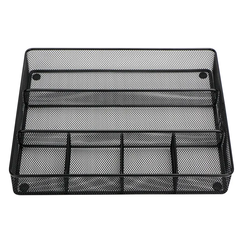 Annova Schreibtisch Schublade Organizer，Aufbewahrung Tray - Metallgeflecht mit Unterteilungen für Stifte, Schreibtischzubehör, Bad, Küche, Make-up und Bürobedarf (groß, Schwarz)