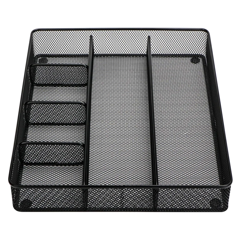 Annova Schreibtisch Schublade Organizer，Aufbewahrung Tray - Metallgeflecht mit Unterteilungen für Stifte, Schreibtischzubehör, Bad, Küche, Make-up und Bürobedarf (groß, Schwarz)