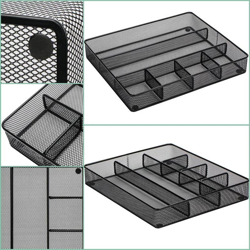 Annova Schreibtisch Schublade Organizer，Aufbewahrung Tray - Metallgeflecht mit Unterteilungen für Stifte, Schreibtischzubehör, Bad, Küche, Make-up und Bürobedarf (groß, Schwarz)