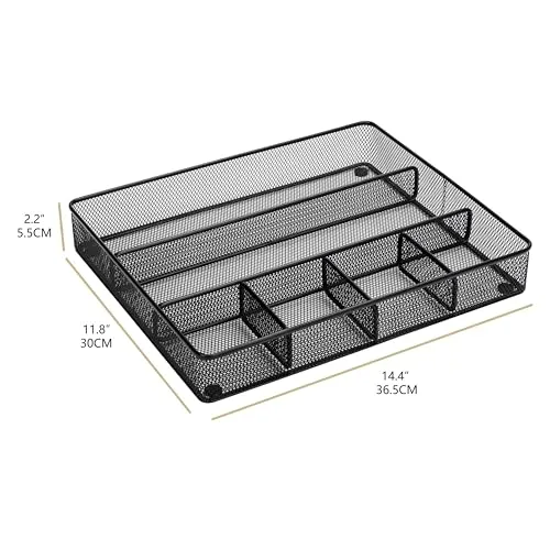 Annova Schreibtisch Schublade Organizer，Aufbewahrung Tray - Metallgeflecht mit Unterteilungen für Stifte, Schreibtischzubehör, Bad, Küche, Make-up und Bürobedarf (groß, Schwarz)