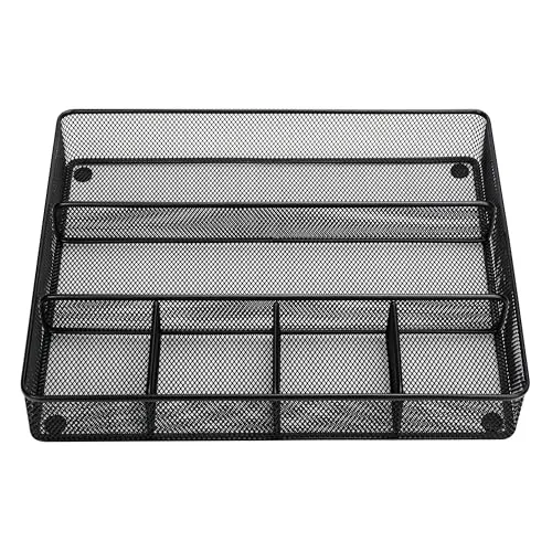 Annova Schreibtisch Schublade Organizer，Aufbewahrung Tray - Metallgeflecht mit Unterteilungen für Stifte, Schreibtischzubehör, Bad, Küche, Make-up und Bürobedarf (groß, Schwarz)