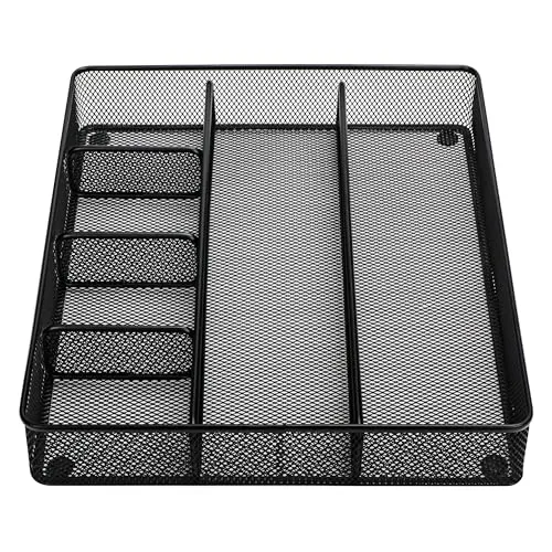 Annova Schreibtisch Schublade Organizer，Aufbewahrung Tray - Metallgeflecht mit Unterteilungen für Stifte, Schreibtischzubehör, Bad, Küche, Make-up und Bürobedarf (groß, Schwarz)