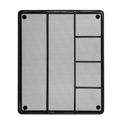 Annova Schreibtisch Schublade Organizer，Aufbewahrung Tray - Metallgeflecht mit Unterteilungen für Stifte, Schreibtischzubehör, Bad, Küche, Make-up und Bürobedarf (groß, Schwarz)