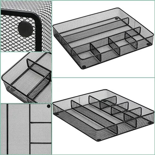 Annova Schreibtisch Schublade Organizer，Aufbewahrung Tray - Metallgeflecht mit Unterteilungen für Stifte, Schreibtischzubehör, Bad, Küche, Make-up und Bürobedarf (groß, Schwarz)