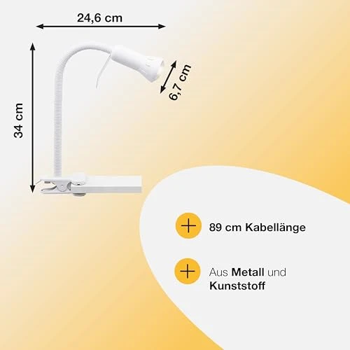 BRILLIANT Flex Klemmleuchte weiß – flexible LED Schreibtischlampe mit verstellbarem Flexarm & Schnurzwischenschalter – E14 Fassung, Weiss/Opulenter Garten