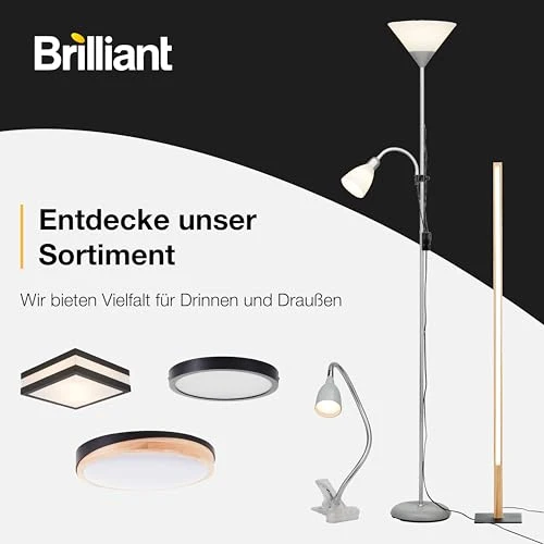BRILLIANT Flex Klemmleuchte weiß – flexible LED Schreibtischlampe mit verstellbarem Flexarm & Schnurzwischenschalter – E14 Fassung, Weiss/Opulenter Garten