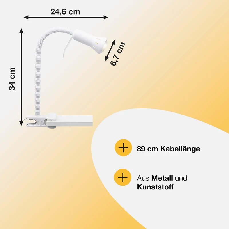 BRILLIANT Flex Klemmleuchte weiß – flexible LED Schreibtischlampe mit verstellbarem Flexarm & Schnurzwischenschalter – E14 Fassung, Weiss/Opulenter Garten