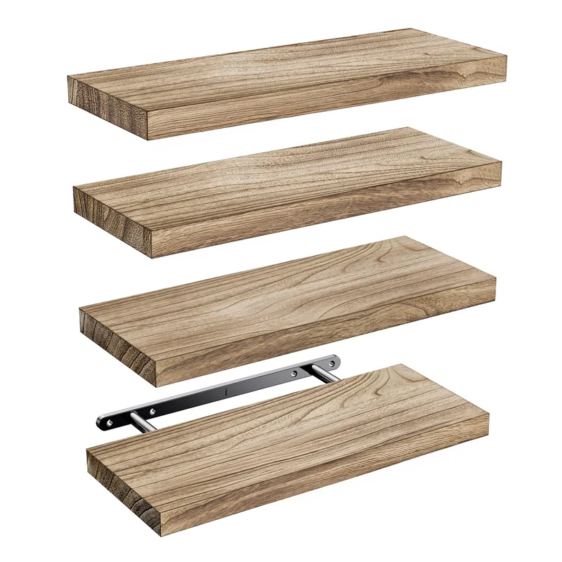Pipishell Wandregal 40 cm, Paulownia-Holz, 4er-Set Schweberegal, Hellbraun