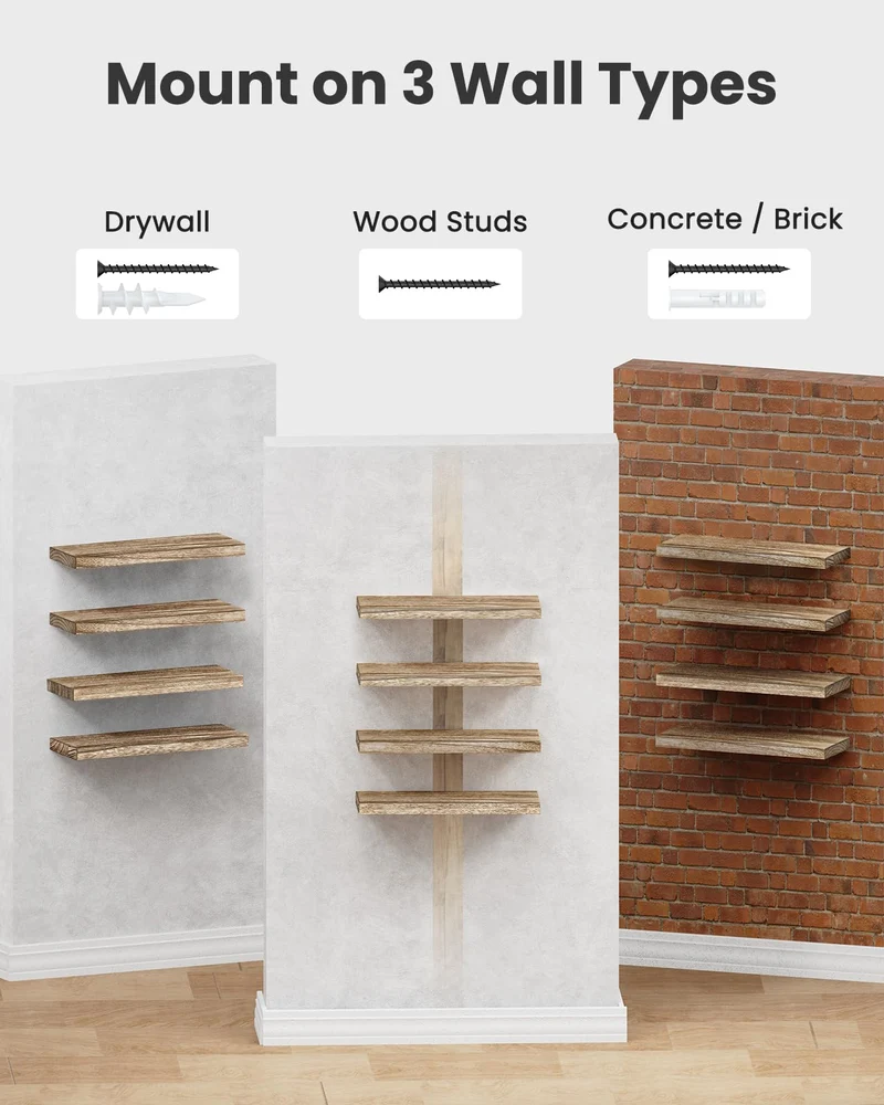 Pipishell Wandregal 40 cm, Paulownia-Holz, 4er-Set Schweberegal, Hellbraun