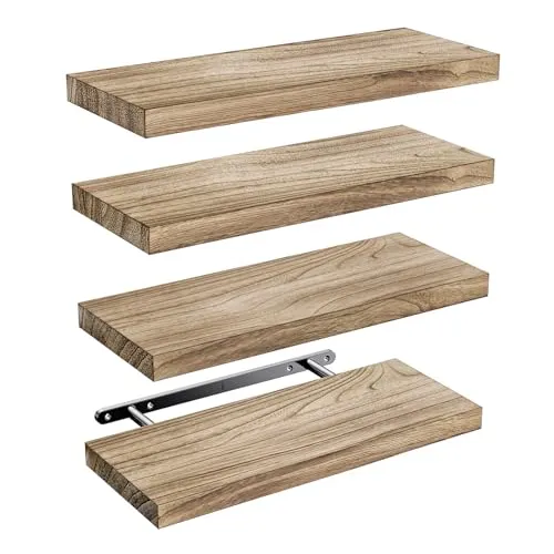 Pipishell Wandregal 40 cm, Paulownia-Holz, 4er-Set Schweberegal, Hellbraun
