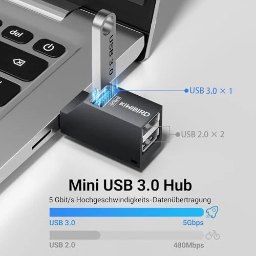 KiWiBiRD Mini USB Hub 3.0 USB Doppelstecker USB Splitter 1 zu 3 Verteiler