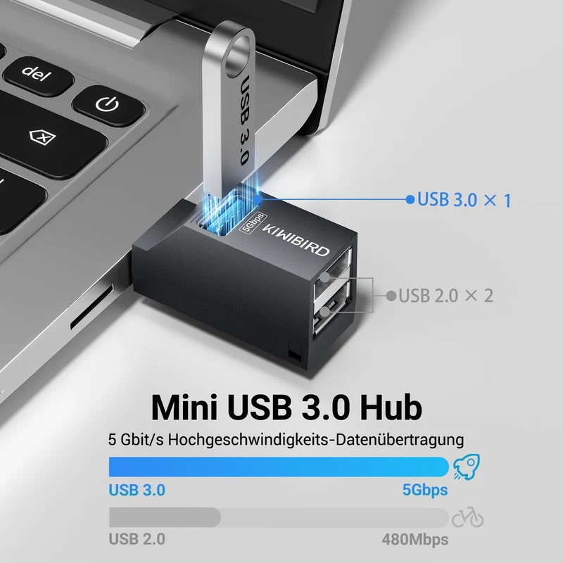 KiWiBiRD Mini USB Hub 3.0 USB Doppelstecker USB Splitter 1 zu 3 Verteiler