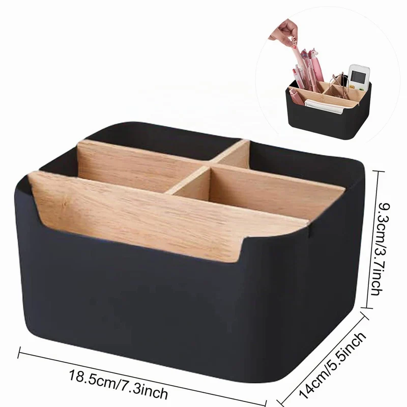 Qunkun Bambus Tisch Organizer Desktop, 5 Fächer Holz, Fernbedienungshalter