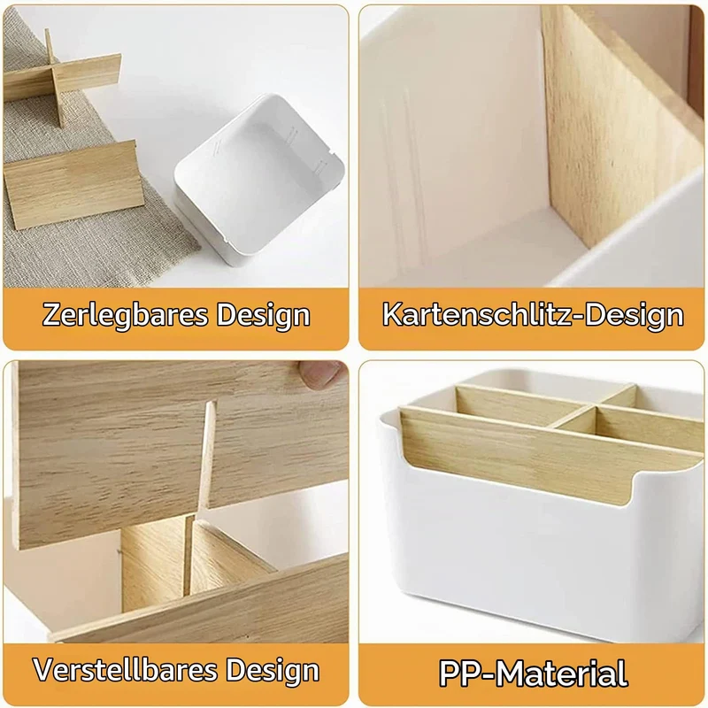 Qunkun Bambus Tisch Organizer Desktop, 5 Fächer Holz, Fernbedienungshalter