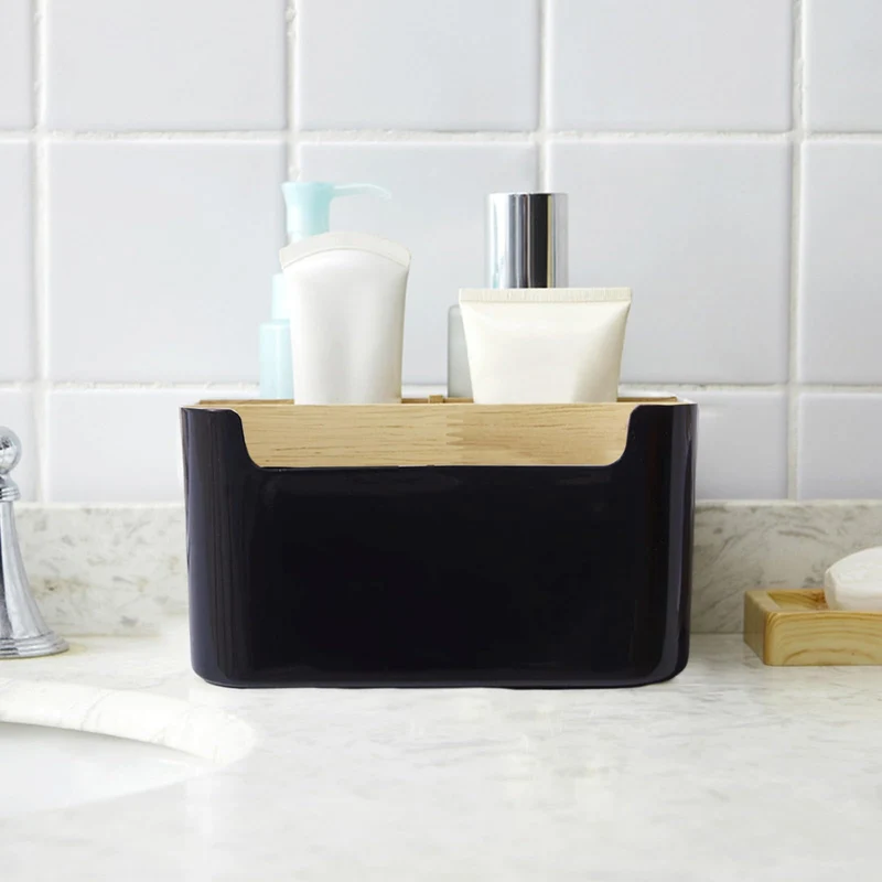 Qunkun Bambus Tisch Organizer Desktop, 5 Fächer Holz, Fernbedienungshalter