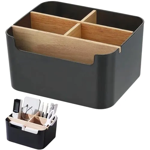 Qunkun Bambus Tisch Organizer Desktop, 5 Fächer Holz, Fernbedienungshalter