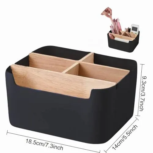 Qunkun Bambus Tisch Organizer Desktop, 5 Fächer Holz, Fernbedienungshalter