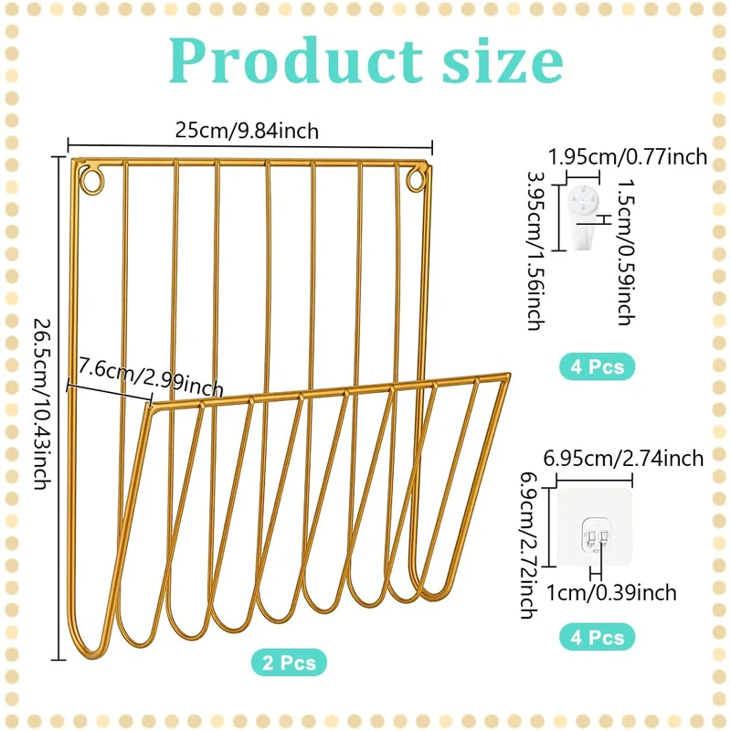 UNICRAFTALE 2 Stück Goldene Eisen Wandaufbewahrungsregal Wandmontierter Zeitschriftenhalter Mit Klebehaken Post Organizer Ideal Für Eingangsbereiche Und Küchen 10.4x9.8x3 Zoll/265x250x76mm
