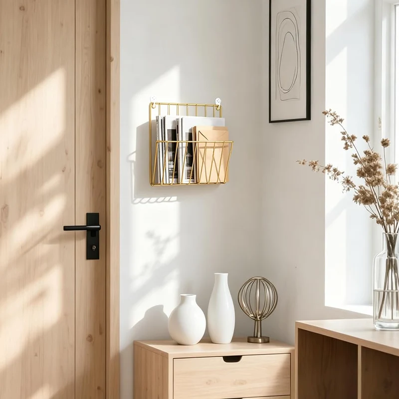 UNICRAFTALE 2 Stück Goldene Eisen Wandaufbewahrungsregal Wandmontierter Zeitschriftenhalter Mit Klebehaken Post Organizer Ideal Für Eingangsbereiche Und Küchen 10.4x9.8x3 Zoll/265x250x76mm
