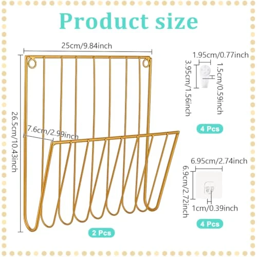 UNICRAFTALE 2 Stück Goldene Eisen Wandaufbewahrungsregal Wandmontierter Zeitschriftenhalter Mit Klebehaken Post Organizer Ideal Für Eingangsbereiche Und Küchen 10.4x9.8x3 Zoll/265x250x76mm