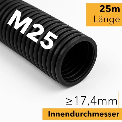 Wellrohr UV-Beständig M25 | 25m Leerrohr ungeschlitzt | Innen-Ø 17,4mm