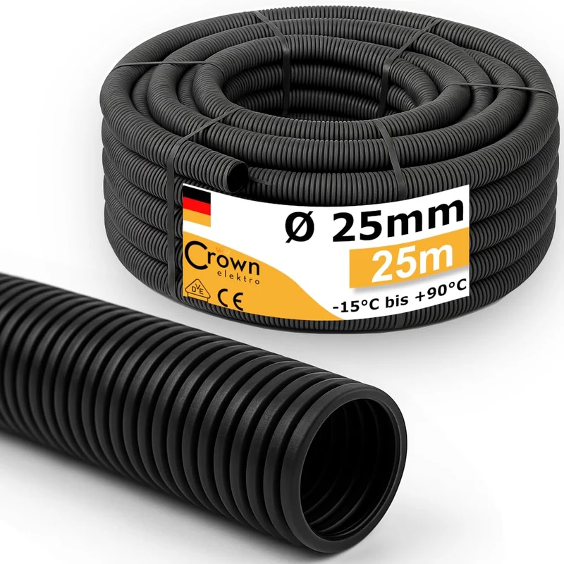 Wellrohr UV-Beständig M25 | 25m Leerrohr ungeschlitzt | Innen-Ø 17,4mm
