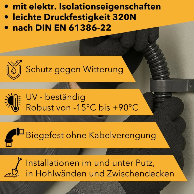 Wellrohr UV-Beständig M25 | 25m Leerrohr ungeschlitzt | Innen-Ø 17,4mm