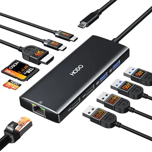HODO USB C Hub Ethernet für MacBook Air/Pro, Adapter Mac Zubehör 10 in 1