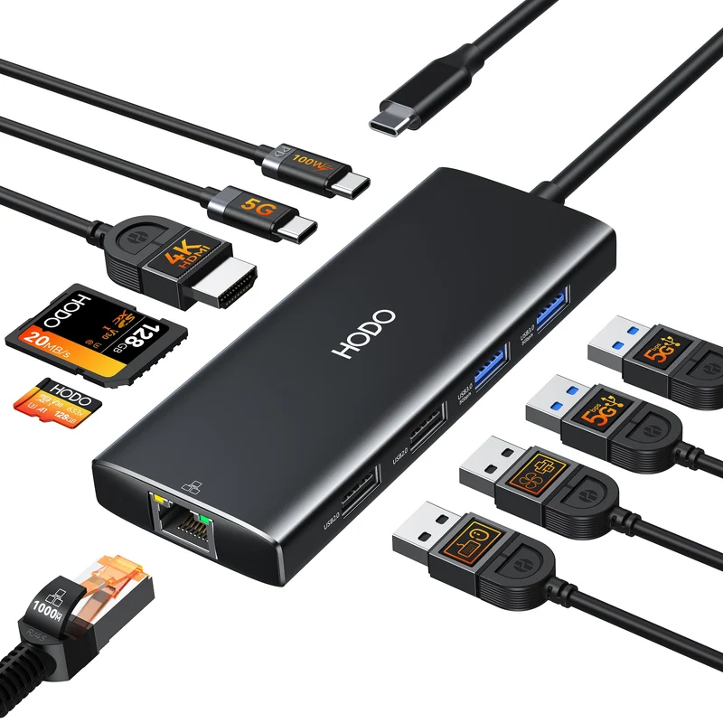 HODO USB C Hub Ethernet für MacBook Air/Pro, Adapter Mac Zubehör 10 in 1
