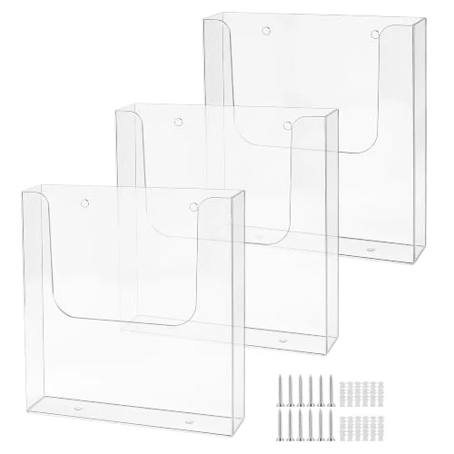 3 Stück Prospekthalter Wand A4, Acryl Flyerhalter Wand Magazinhalter A4 Wandprospekthalter, Transparent Zeitschriftenhalter Hängend mit Schrauben für Büro Restaurant Rezeption