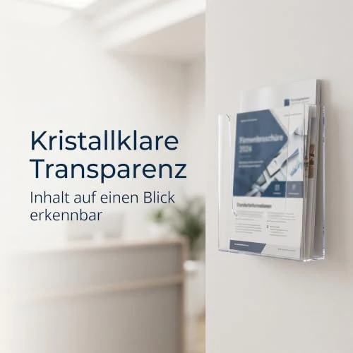 3 Stück Prospekthalter Wand A4, Acryl Flyerhalter Wand Magazinhalter A4 Wandprospekthalter, Transparent Zeitschriftenhalter Hängend mit Schrauben für Büro Restaurant Rezeption