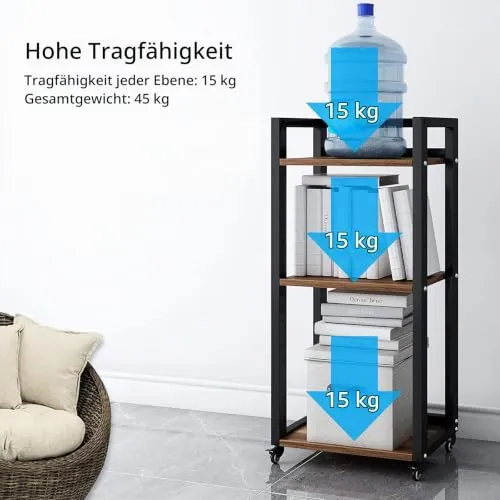 PUNCIA Druckertisch 3-stöckiger Druckerständer mit Rollen höhenverstellbar