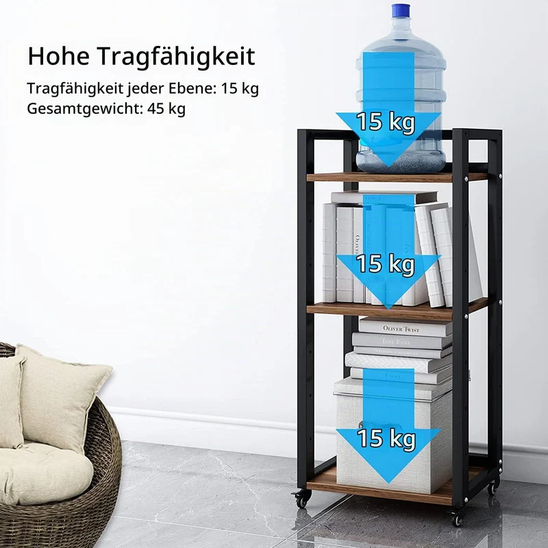 PUNCIA Druckertisch 3-stöckiger Druckerständer mit Rollen höhenverstellbar