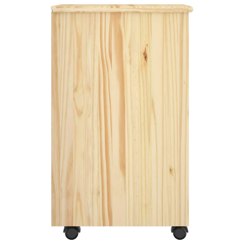 Makastle Rollschrank für Homeoffice, 63,5 x 39 x 65,5 cm, Braun, Massivholz Kiefer, mit 7 Schubladen und 1 Tür, auf Rollen