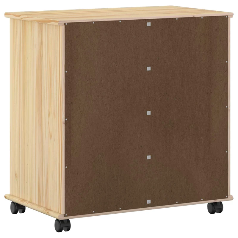 Makastle Rollschrank für Homeoffice, 63,5 x 39 x 65,5 cm, Braun, Massivholz Kiefer, mit 7 Schubladen und 1 Tür, auf Rollen