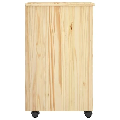 Makastle Rollschrank für Homeoffice, 63,5 x 39 x 65,5 cm, Braun, Massivholz Kiefer, mit 7 Schubladen und 1 Tür, auf Rollen