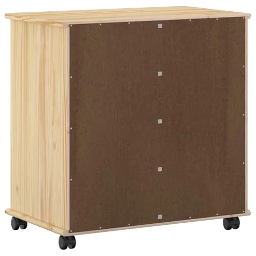 Makastle Rollschrank für Homeoffice, 63,5 x 39 x 65,5 cm, Braun, Massivholz Kiefer, mit 7 Schubladen und 1 Tür, auf Rollen