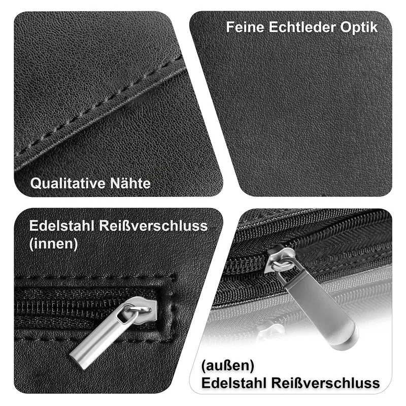 Business Schreibmappe A4 'Falcon' - Hochwertige Businessmappe mit Reißverschluss - inkl. Kreditkartenetui + weiteren EXTRAS - Dokumentenmappe aus hochwertigem Kunstleder in Schwarz