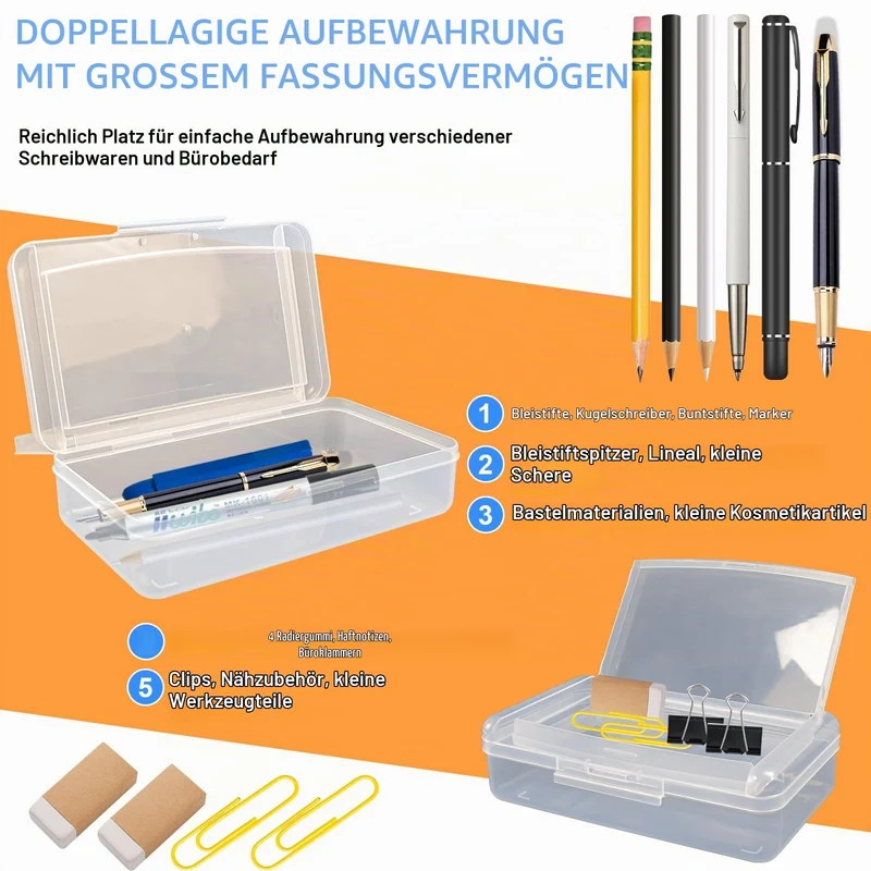 2 Stück Stiftebox Transparent Sortierbox Stifte Boxen 20,5 x 12 x 6cm