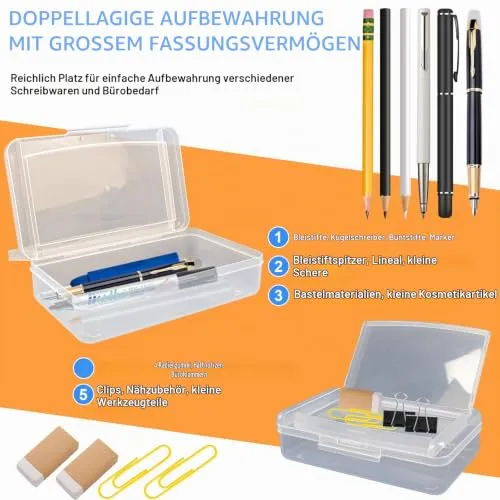 2 Stück Stiftebox Transparent Sortierbox Stifte Boxen 20,5 x 12 x 6cm