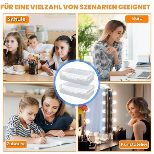 2 Stück Stiftebox Transparent Sortierbox Stifte Boxen 20,5 x 12 x 6cm