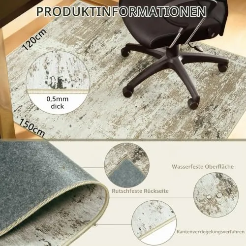 Cekene Teppich Bürostuhl Geeignet Bodenschutzmatte 120x150cm Taupe Rutschfeste Bodenschutzmatte Bürostuhl für Hartböden Abstrakt Bürostuhl Unterlage Schreibtischstuhl Unterlage für Laminat und Fliesen