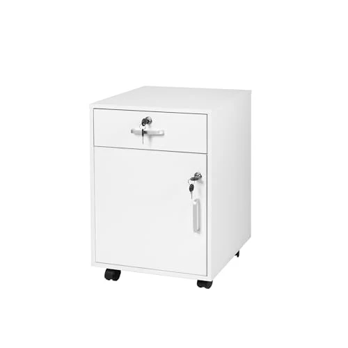 Relaxdays Rollcontainer, Schublade & Türfach, HxBxT: 57 x 40 x 40 cm, abschließbar, Aktenschrank auf Rollen, Farbwahl