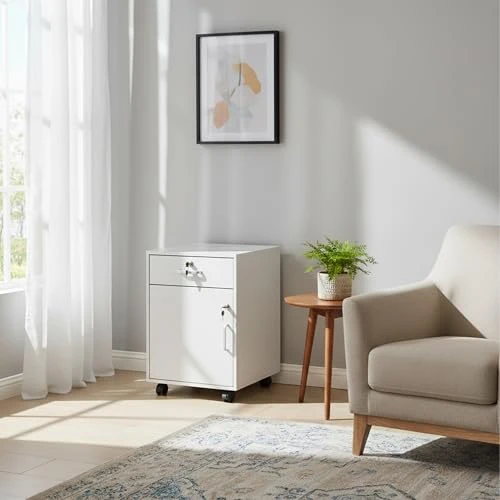 Relaxdays Rollcontainer, Schublade & Türfach, HxBxT: 57 x 40 x 40 cm, abschließbar, Aktenschrank auf Rollen, Farbwahl