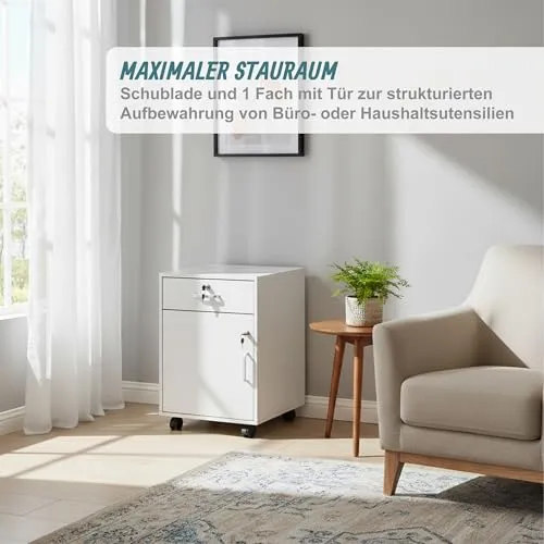 Relaxdays Rollcontainer, Schublade & Türfach, HxBxT: 57 x 40 x 40 cm, abschließbar, Aktenschrank auf Rollen, Farbwahl